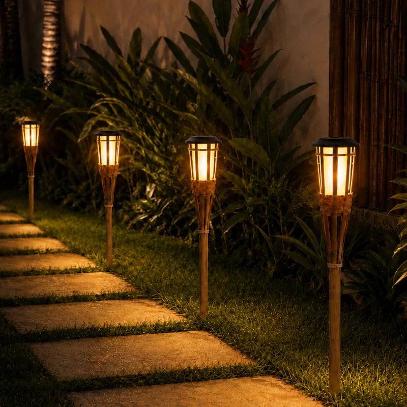 Bamboo Solar Lantern – Natural Finish with a Flickering Flame for the Garden or Patio
