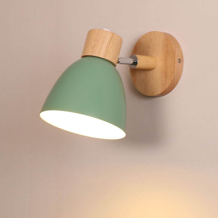Applique Murale Bois et Métal, Bras Orientable et Abat-jour Conique