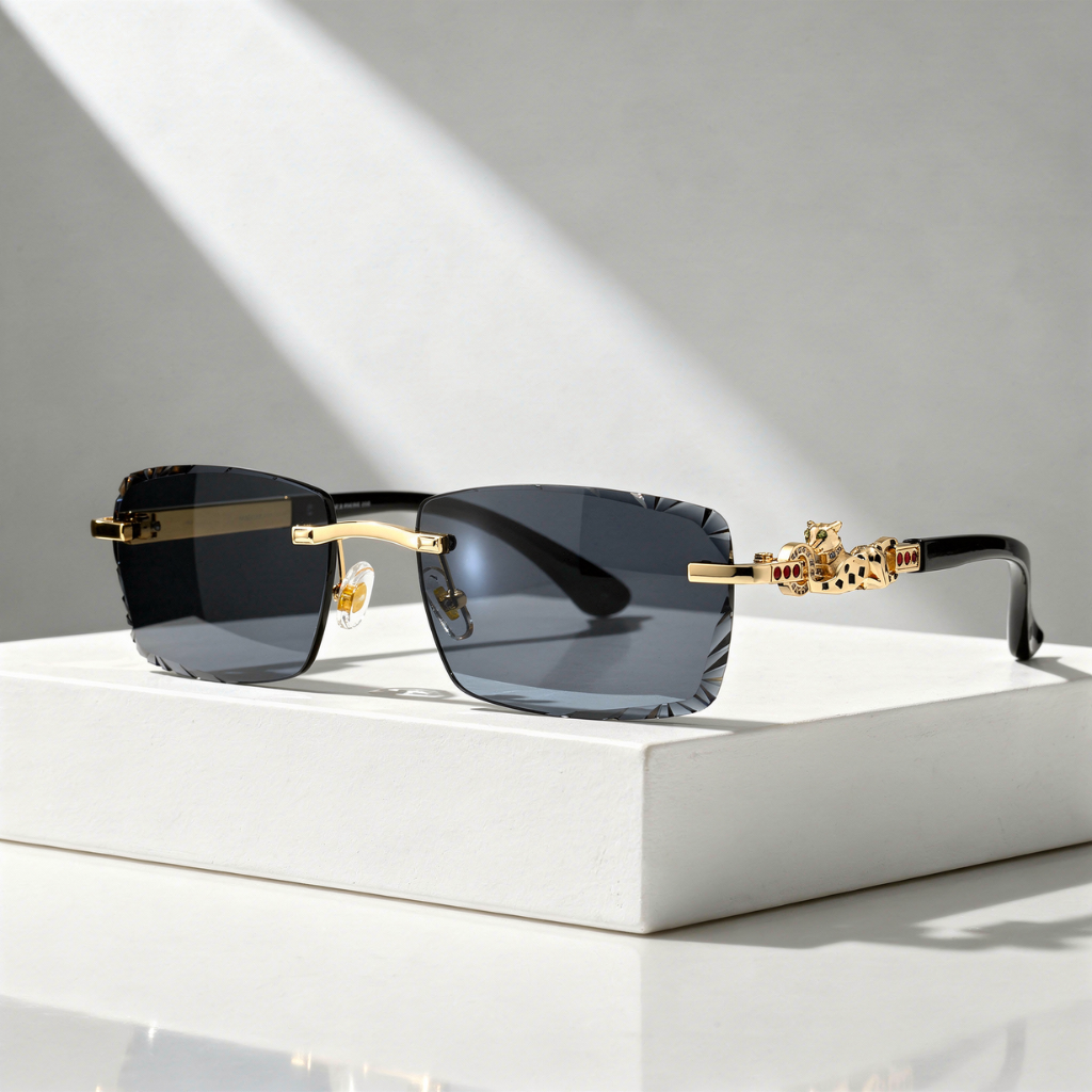 Lunettes de Soleil Pour Tous Monture Façon Panthère Dorée