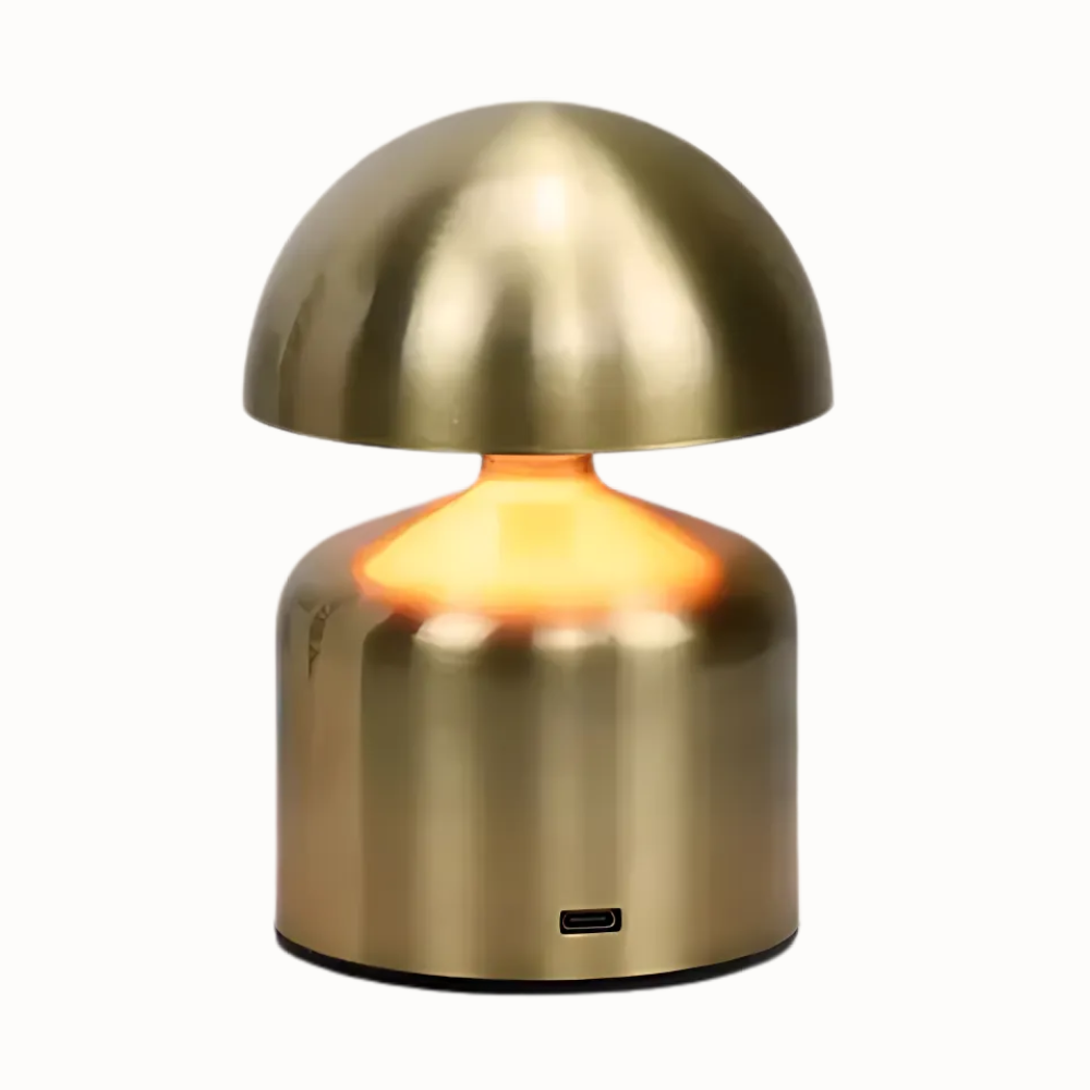 Lampe de table rechargeable – Forme champignon rétro, finition métallique pour salon ou chambre