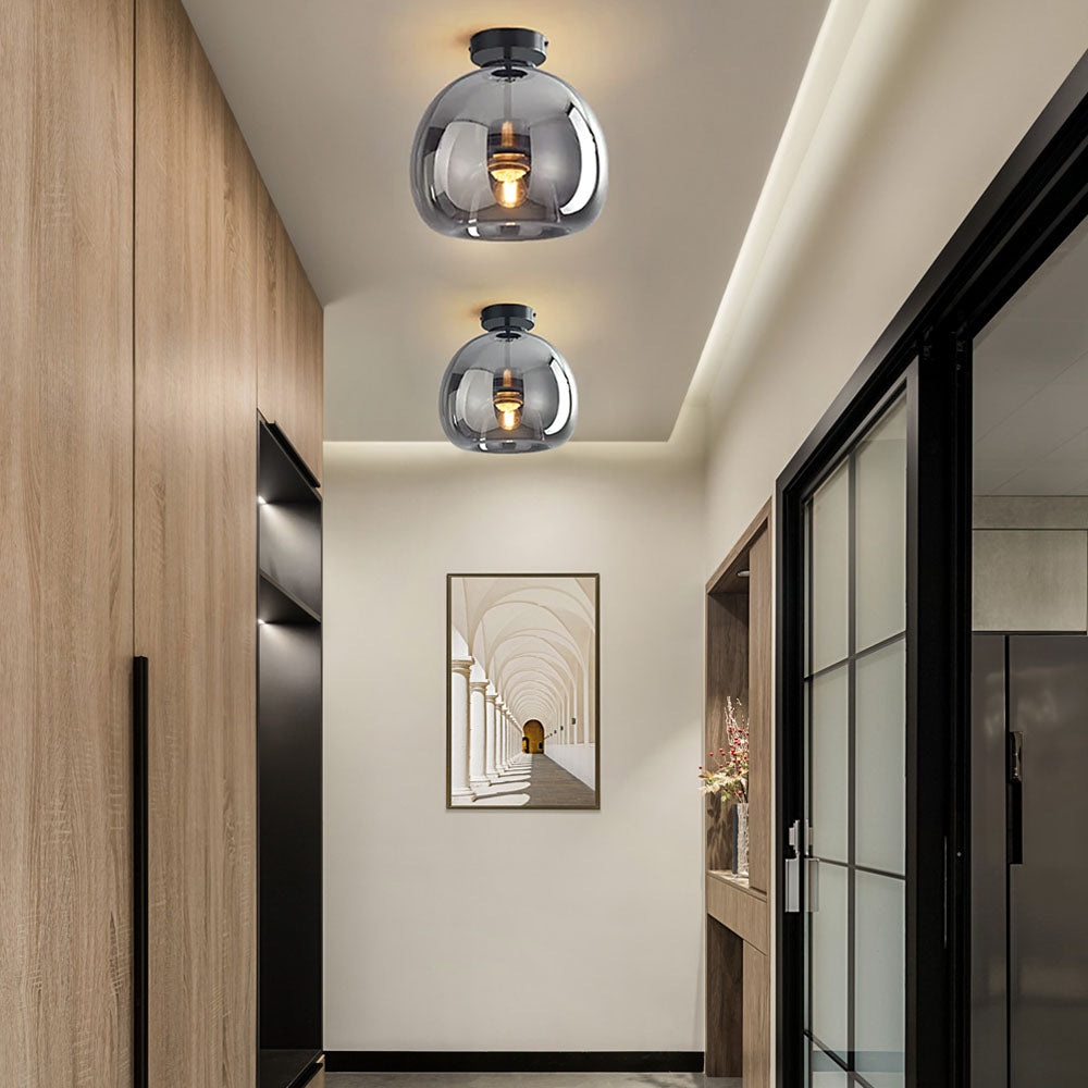 Noraya | Modern Copper Glass Ceiling Light with E27 Fitting for Hallway and Bedroom Lighting