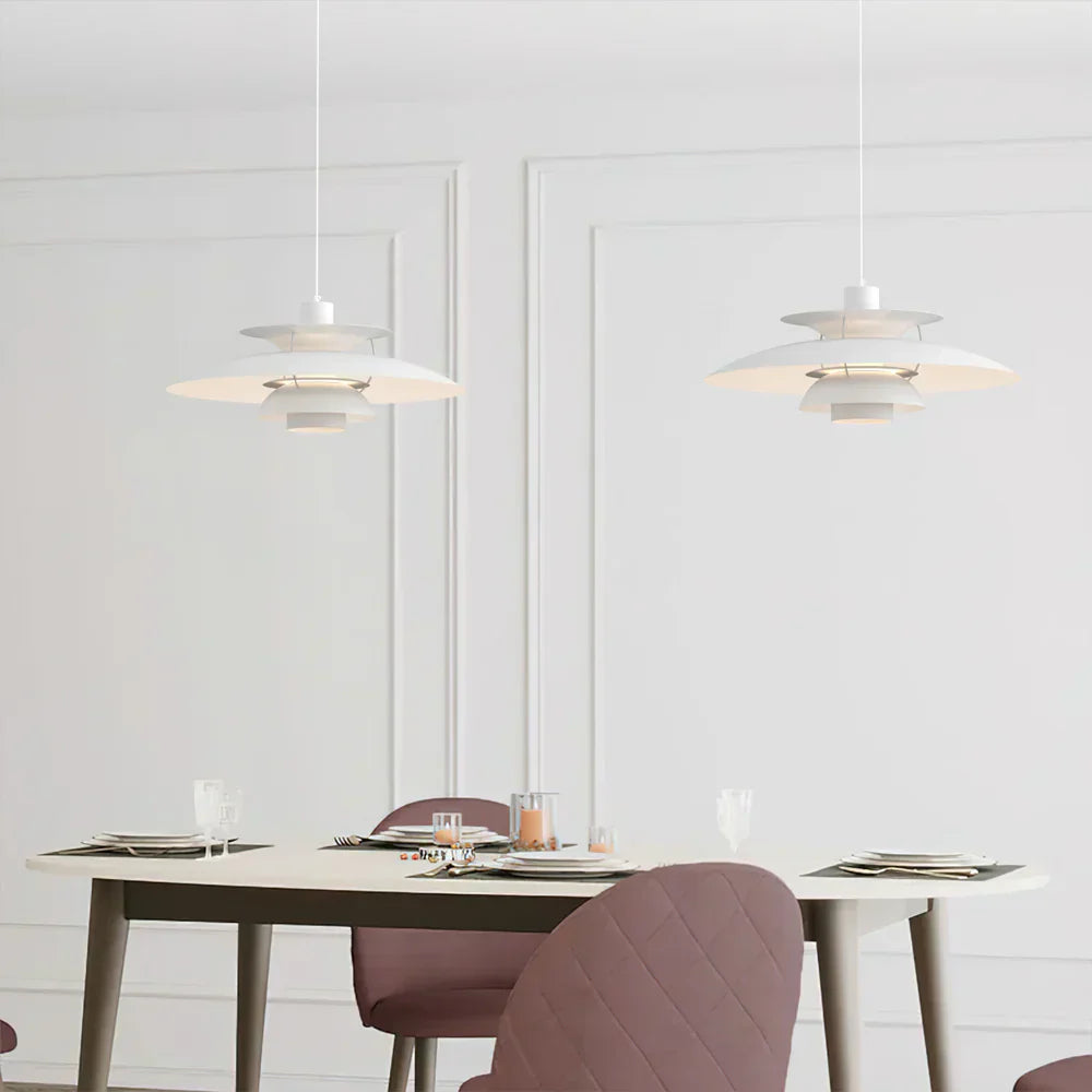 Danish Pendant Light – Layered Metal Design in a Colorful Style for the Dining Room or Living Room