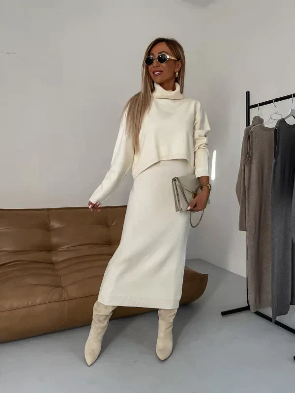 Robe Femme Midi Tricot et Col Roulé Assorti