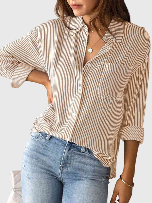 Chemise Femme Rayée Col Chemise Nouée Devant