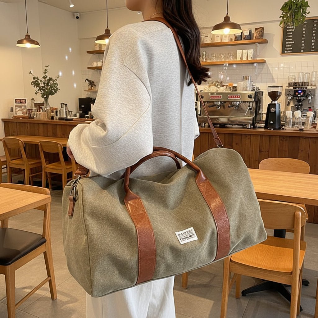 Sac de Voyage Weekender en Toile Vintage - Cuir et Compartiments Multiples