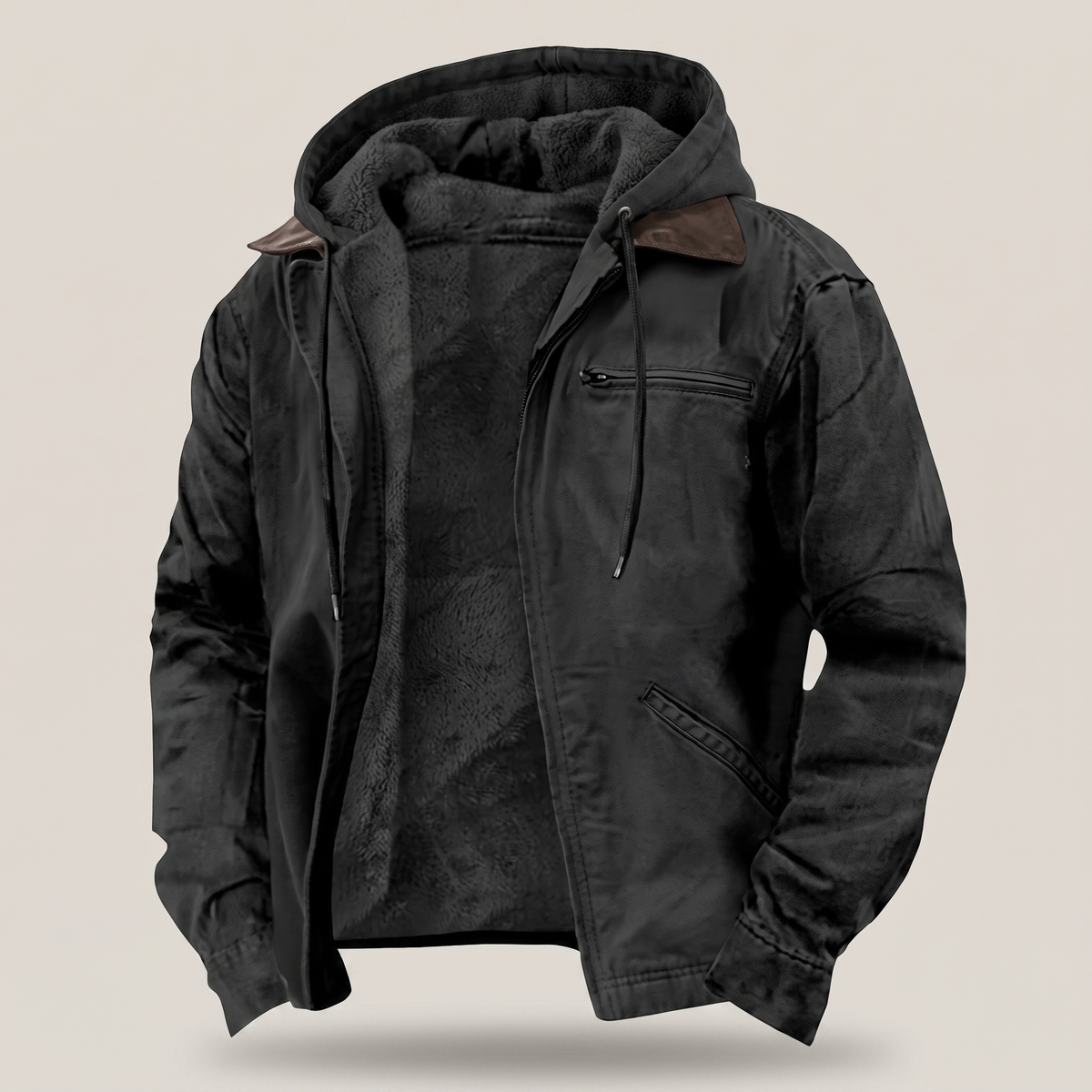 Veste à Capuche Homme en Toile Doublée Polaire