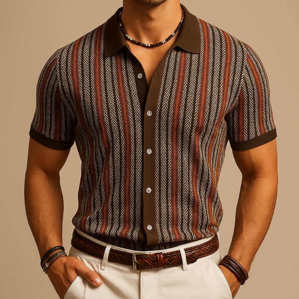 Chemise Homme Boutonnée en Coton Bio à Chevrons