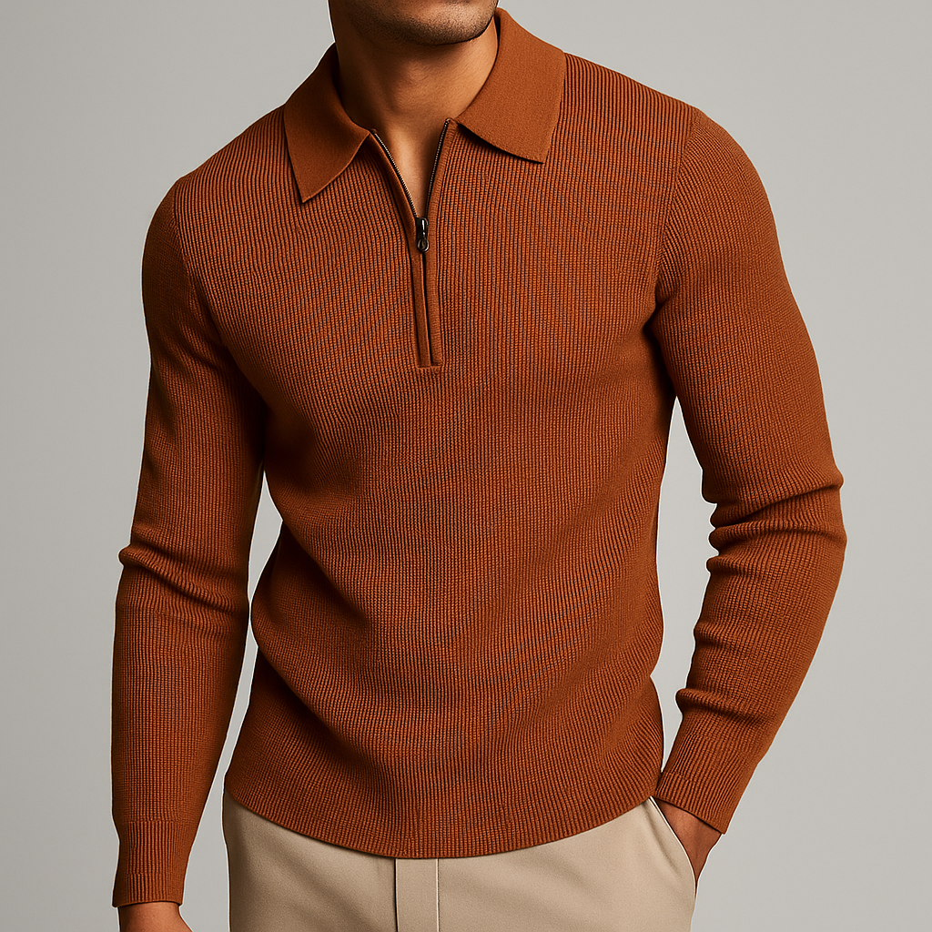 Pull Homme Quart-Zip Maille Gaufrée