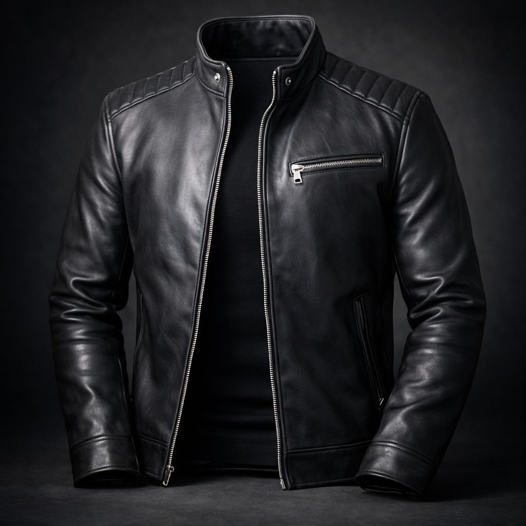 Veste en Cuir Homme Zippée Finition Brunie