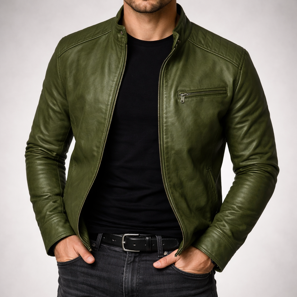 Veste en Cuir Homme Zippée Finition Brunie