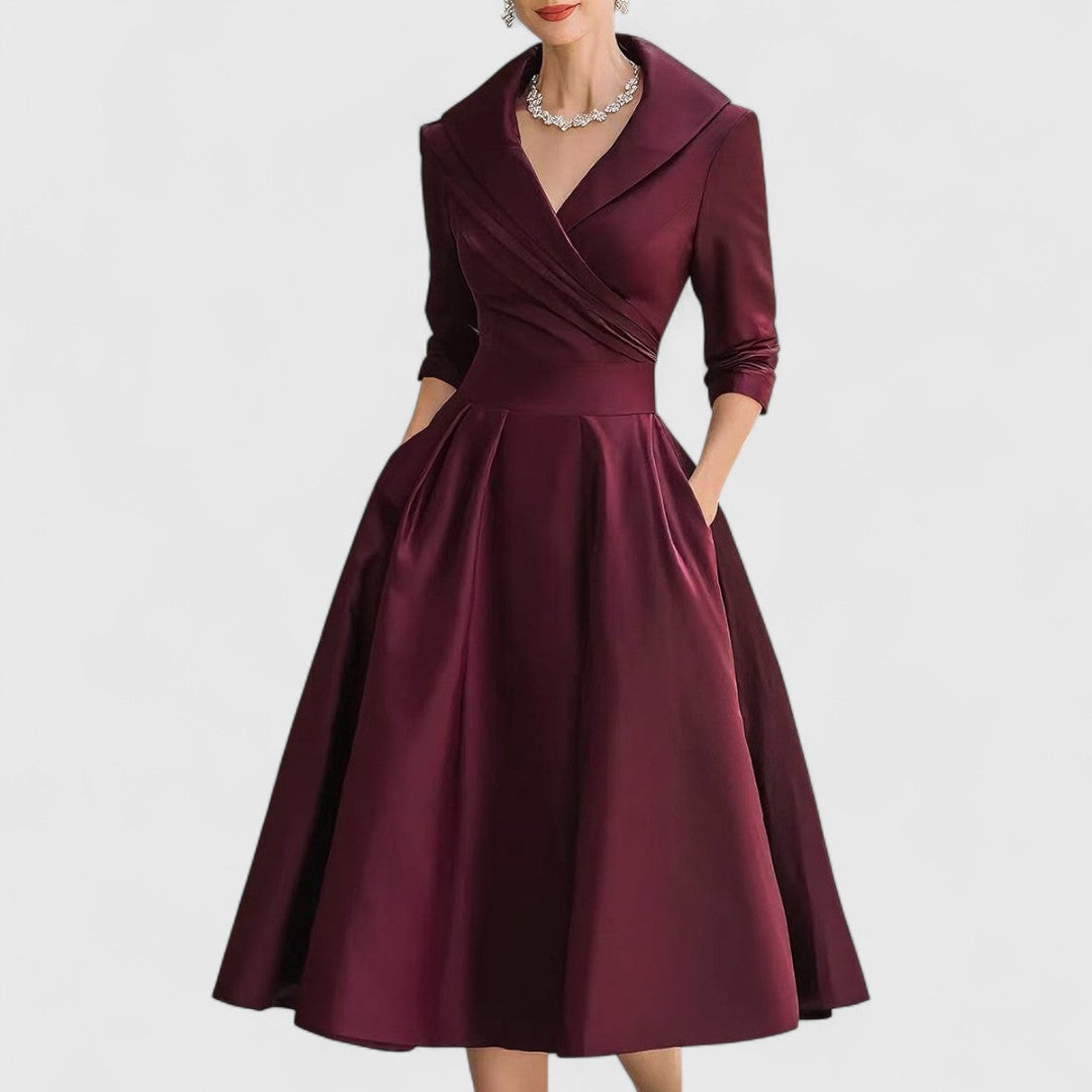 Robe Midi Femme Cache-Cœur Col V Manches 3/4