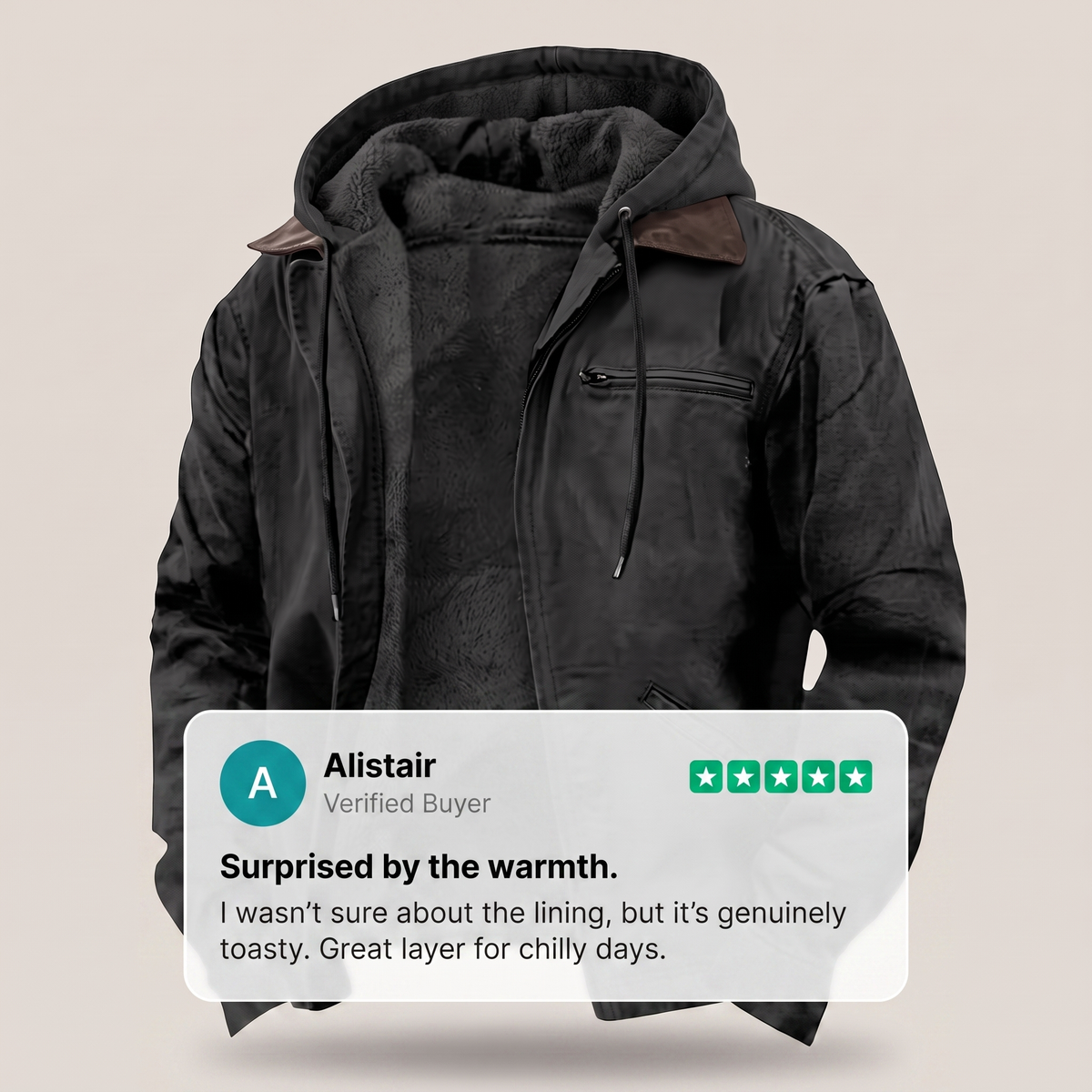 Veste à Capuche Homme en Toile Doublée Polaire