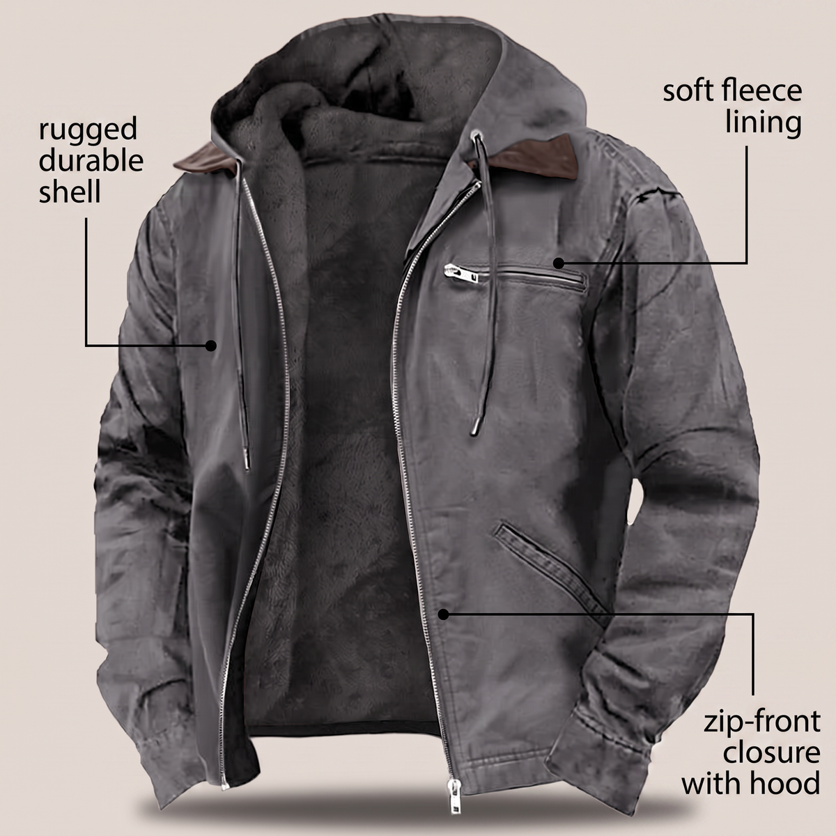 Veste à Capuche Homme en Toile Doublée Polaire