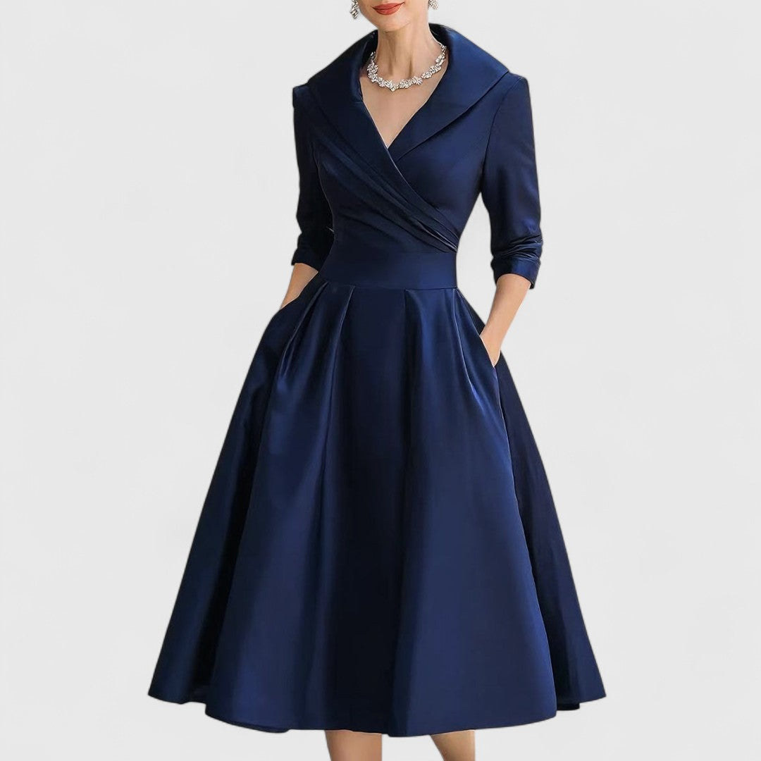 Robe Midi Femme Cache-Cœur Col V Manches 3/4