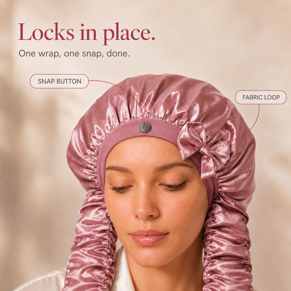 Bonnet de Nuit Satiné Cheveux Longs – Attache Bouton Réglable