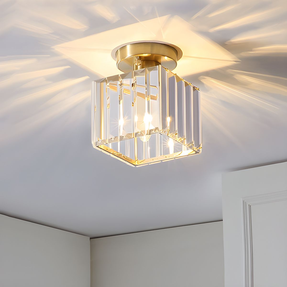 Plafonnier Design en Laiton et Cristal, Finition Noire