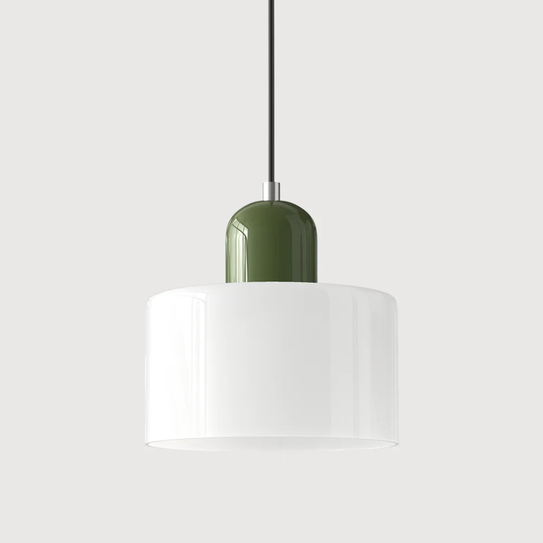 Retro pendant light – Dark green and orange glass shade for a dining table or reading nook, adjustable length up to 150 cm