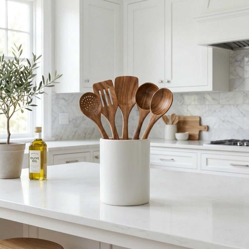Set d'Ustensiles de Cuisine en Bois de Teck, 5 Pièces