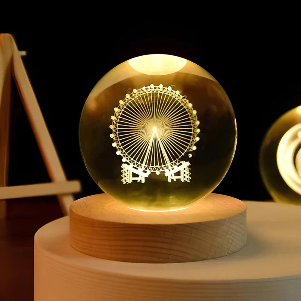Lampe de Chevet Boule de Cristal Gravée 3D