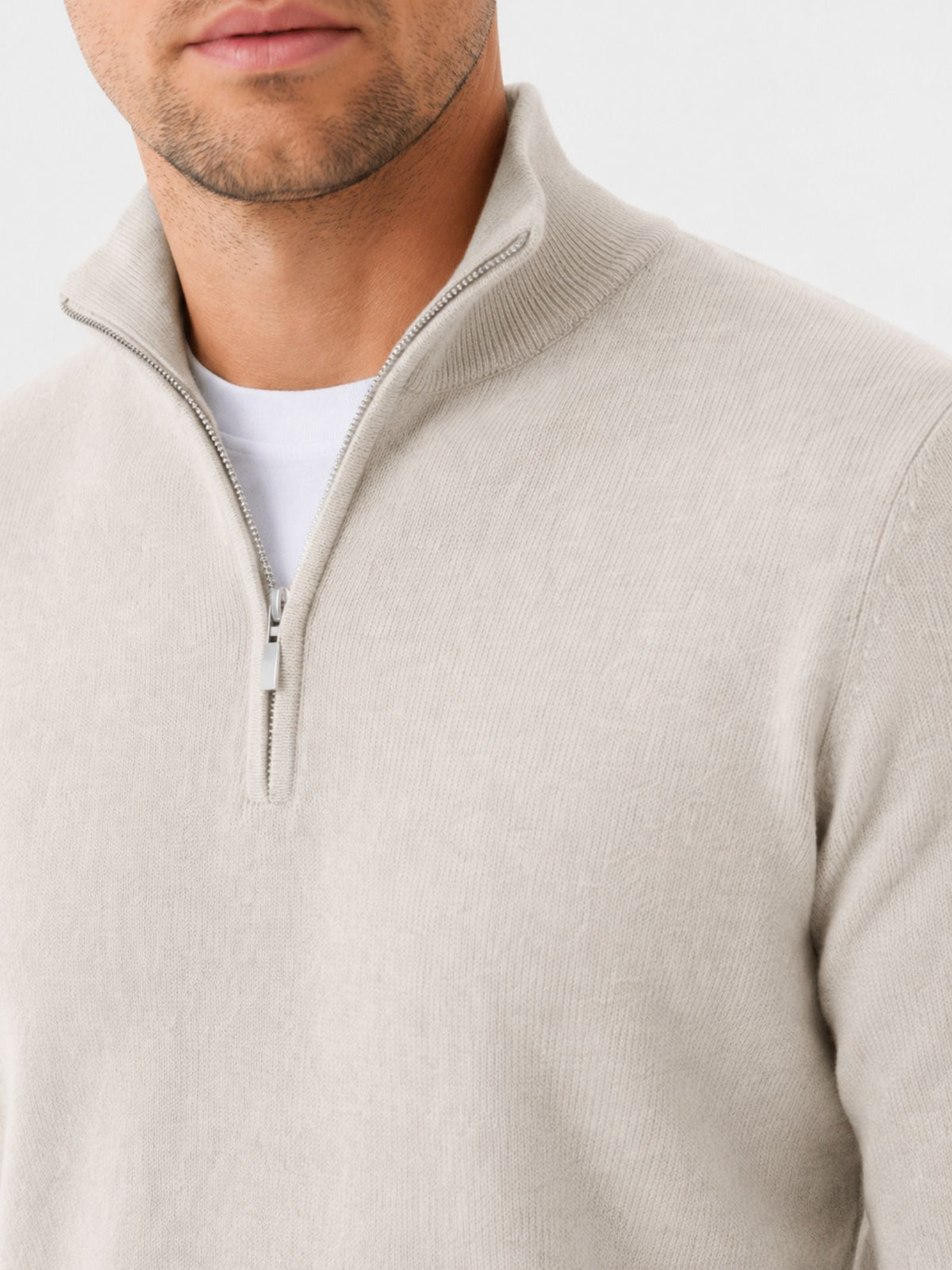 Pull Homme Col Montant Zippé à Finitions Côtelées