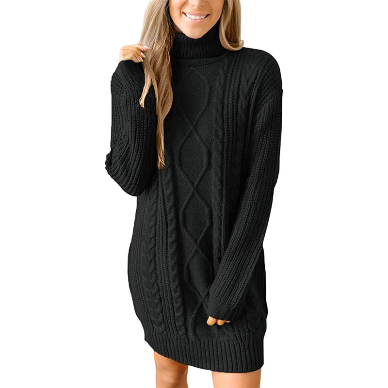 Robe Pull Femme Col Roulé Maille Torsadée
