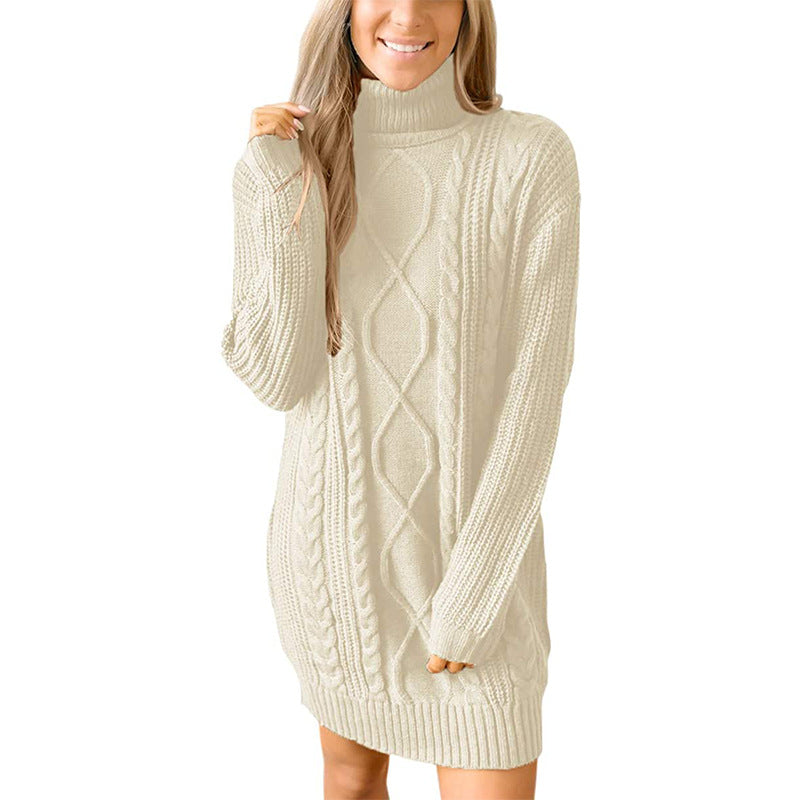 Robe Pull Femme Col Roulé Maille Torsadée