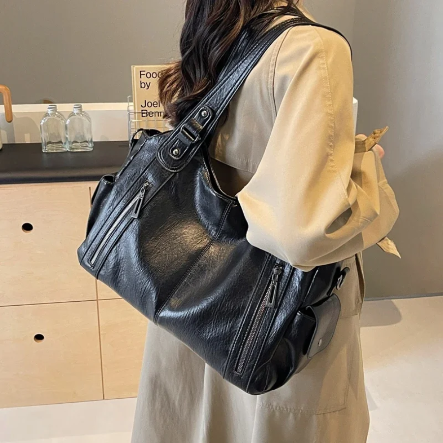 Sac à Épaule Femme en Cuir Végan - Design Structuré Multi-Poches