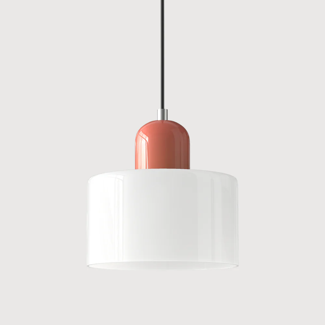Retro pendant light – Dark green and orange glass shade for a dining table or reading nook, adjustable length up to 150 cm