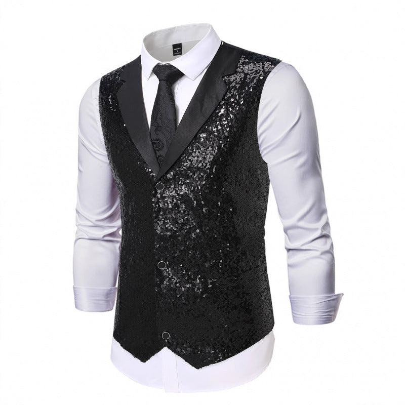 Gilet Homme Pailleté Col Satin, Costume Habillé