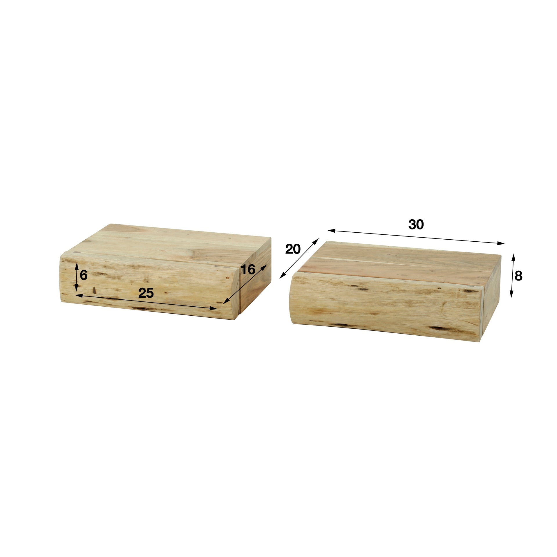 Set of 2 Hanging Nightstands – Acacia Wood, Compact Design for the Bedroom or Guest Room