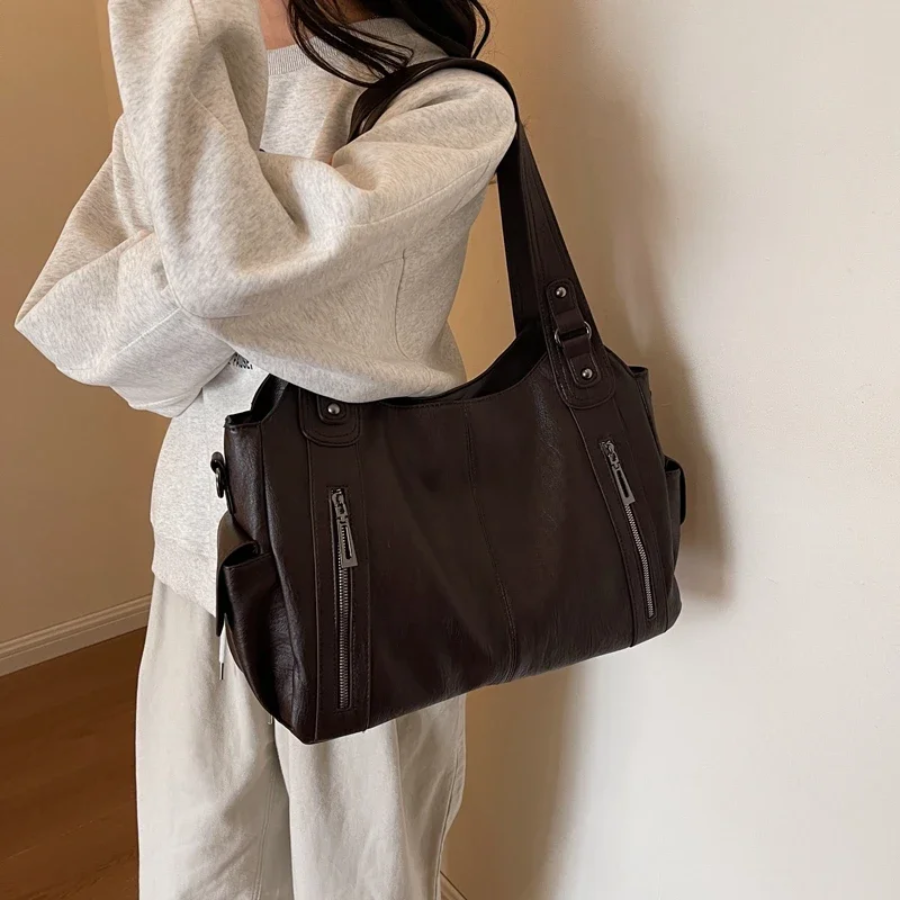 Sac à Épaule Femme en Cuir Végan - Design Structuré Multi-Poches
