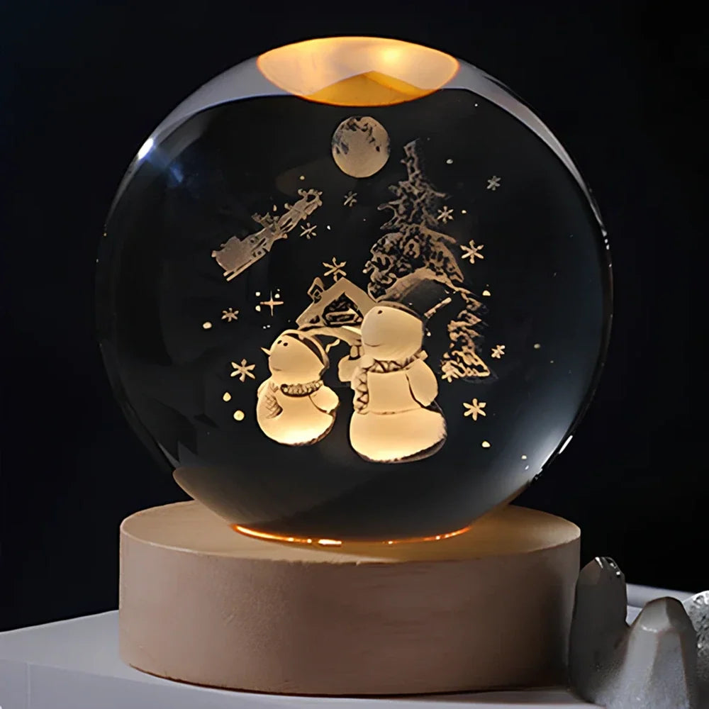 Lampe de Chevet Boule de Cristal Gravée 3D