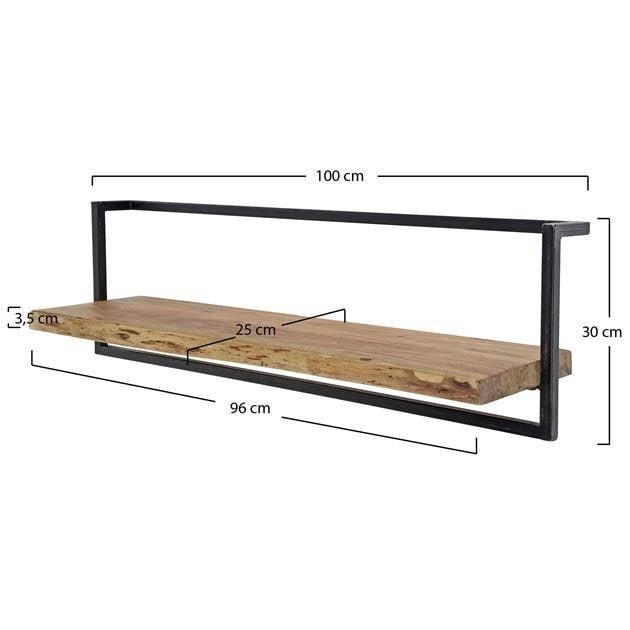 Wandplank – Massief acaciahout met vintage stalen frame voor de woonkamer of hal