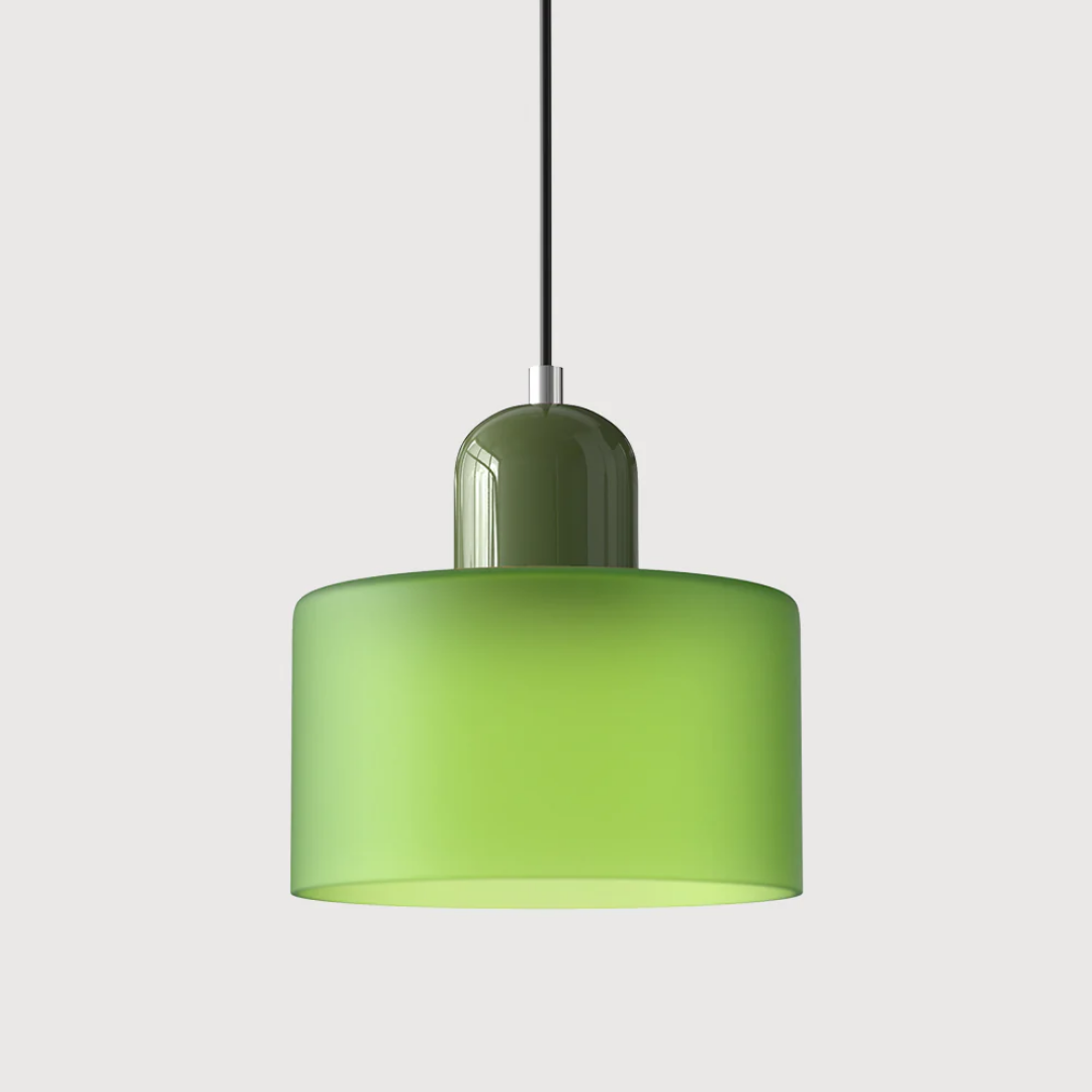 Retro pendant light – Dark green and orange glass shade for a dining table or reading nook, adjustable length up to 150 cm