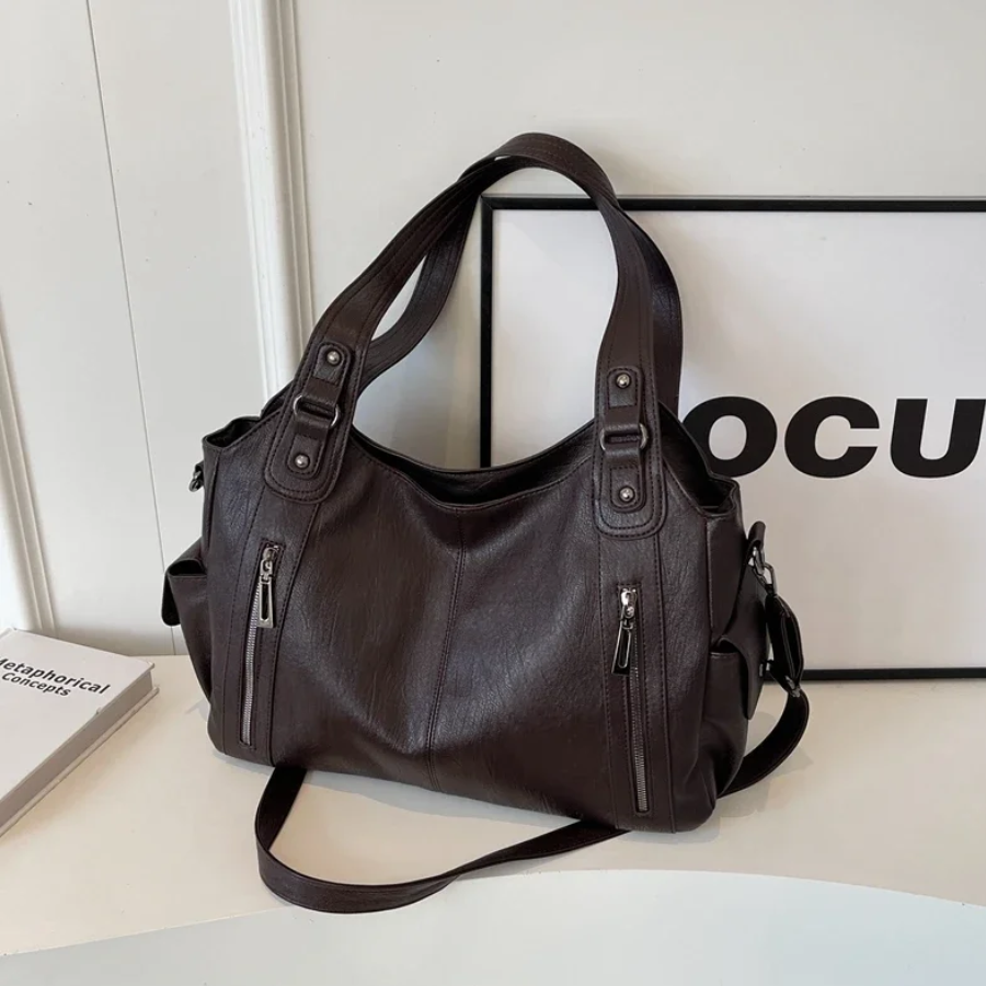 Sac à Épaule Femme en Cuir Végan - Design Structuré Multi-Poches