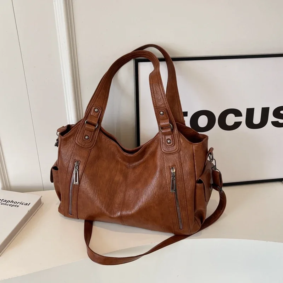 Sac à Épaule Femme en Cuir Végan - Design Structuré Multi-Poches