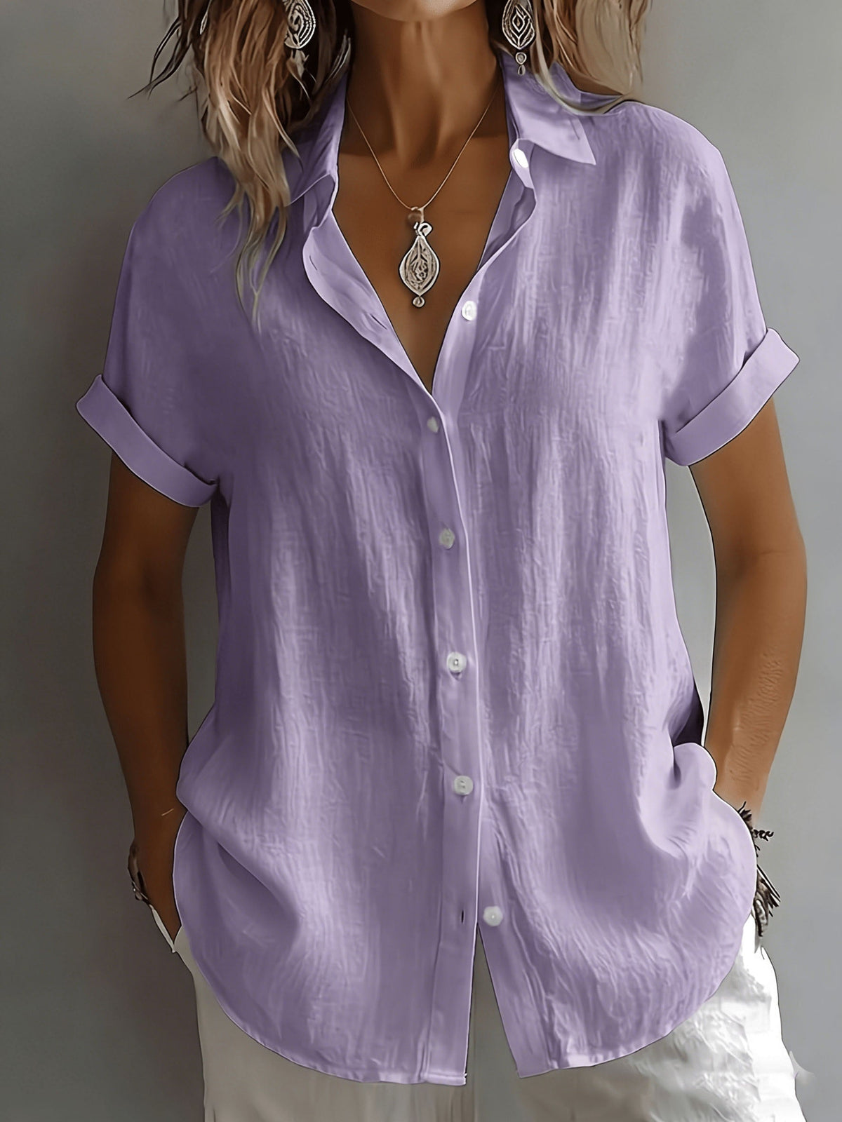Chemise Femme en Lin Manches Courtes et Boutonnage