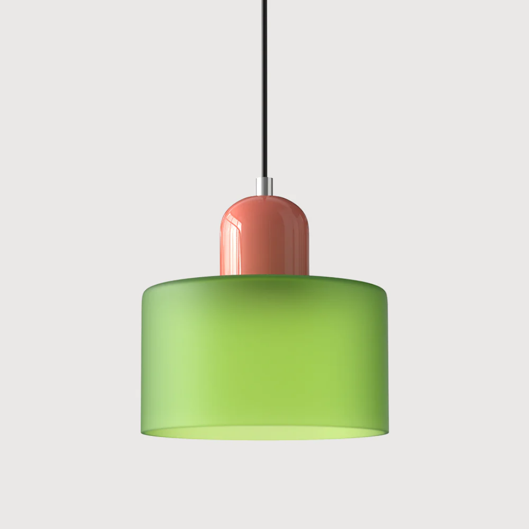 Retro pendant light – Dark green and orange glass shade for a dining table or reading nook, adjustable length up to 150 cm