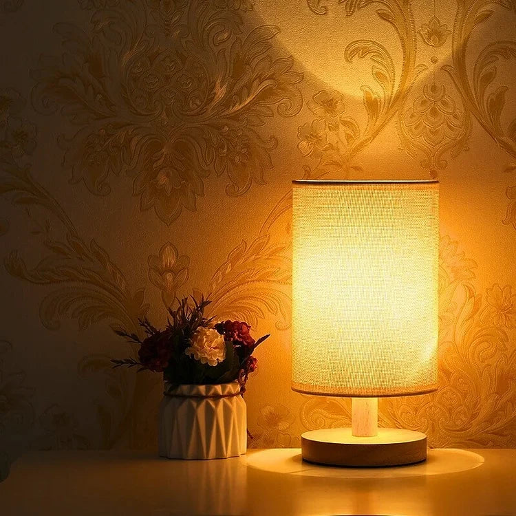 Lampe de Table en Bois et Lin avec Télécommande