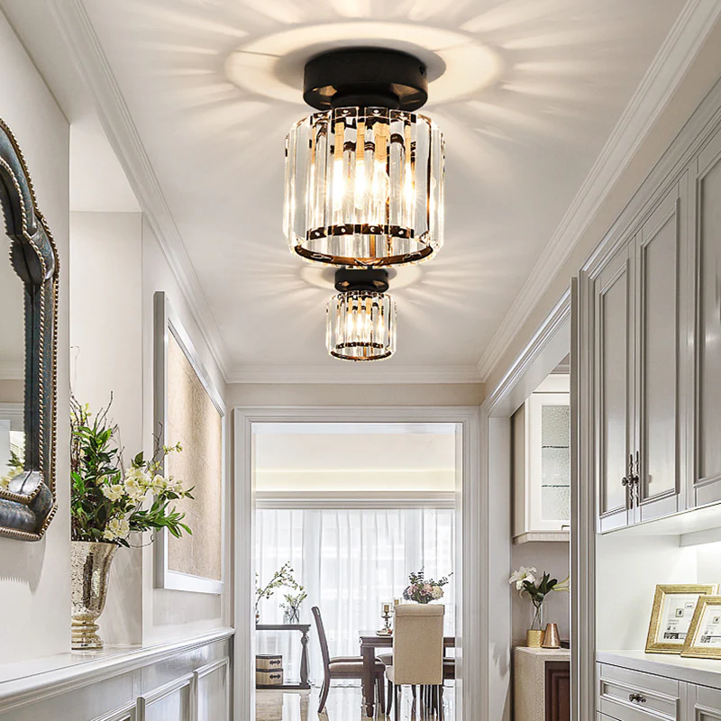 Plafonnier Design en Laiton et Cristal, Finition Noire
