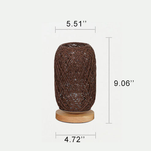 Lampe de Table en Rotin et Bois, Style Industriel Japandi