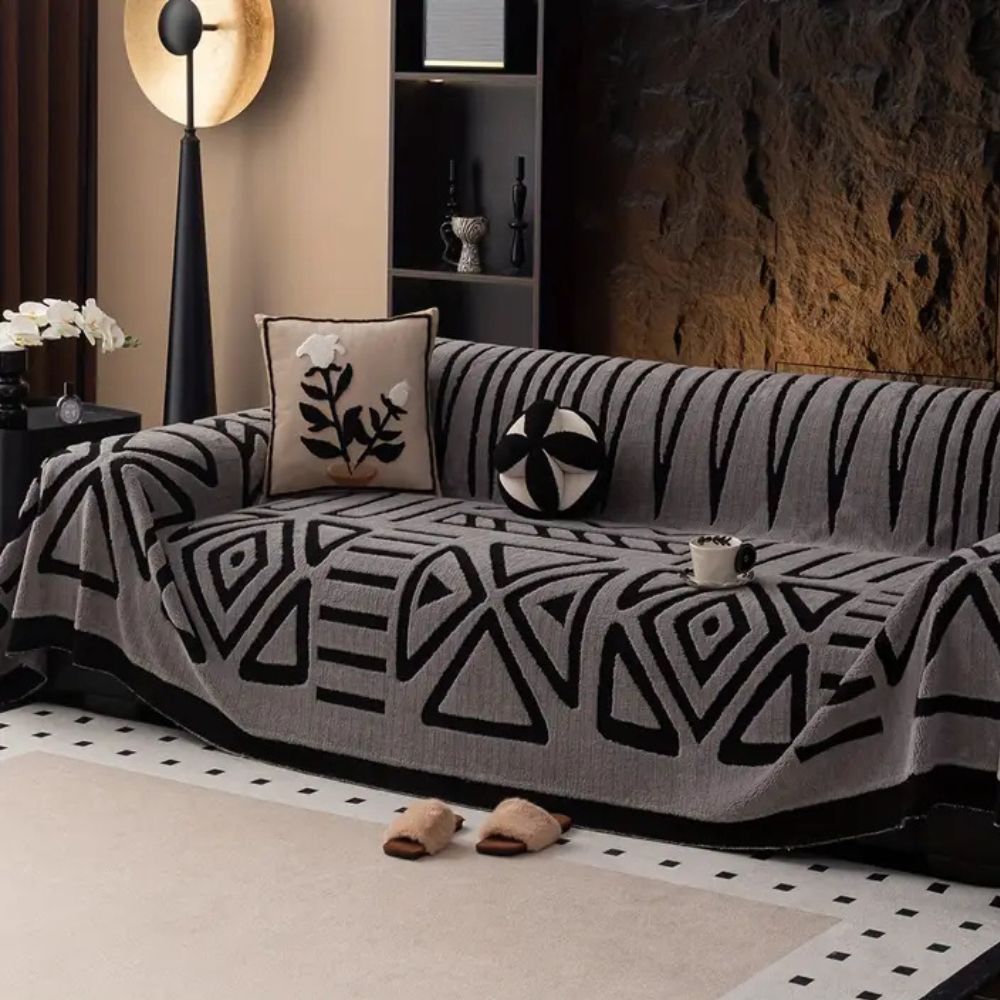 Housse de canapé – Microfibre, motif labyrinthique moderne pour salon ou espaces cosy