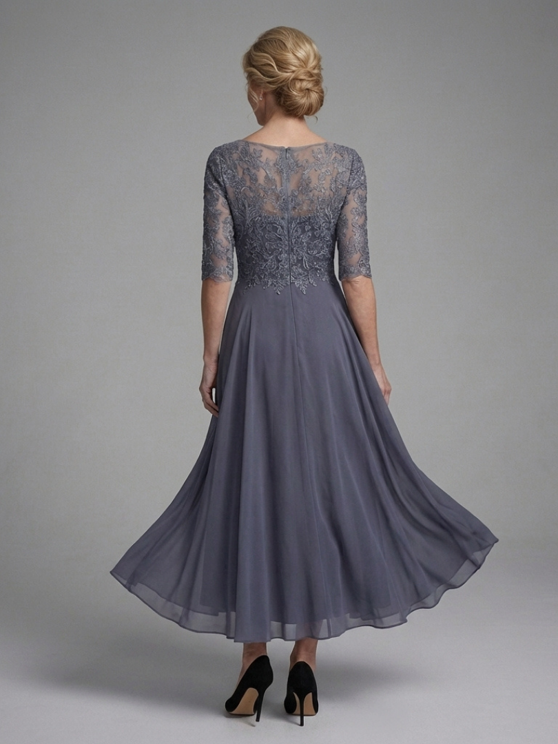 Robe Midi Femme Dentelle Manches Transparentes