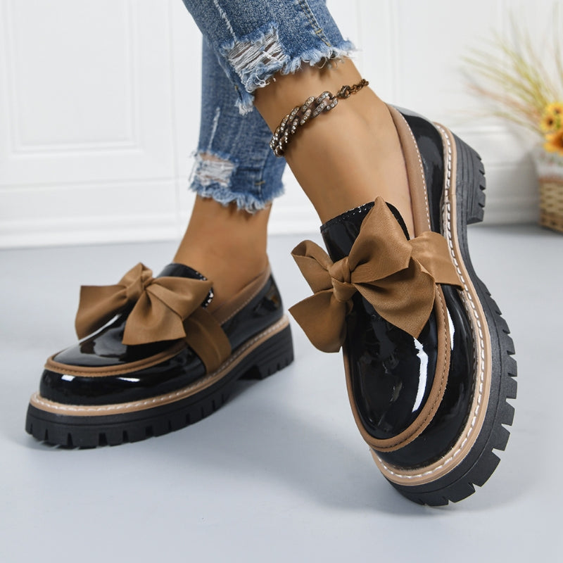 Mocassins Femme Vernis à Nœud - Semelle Plateforme