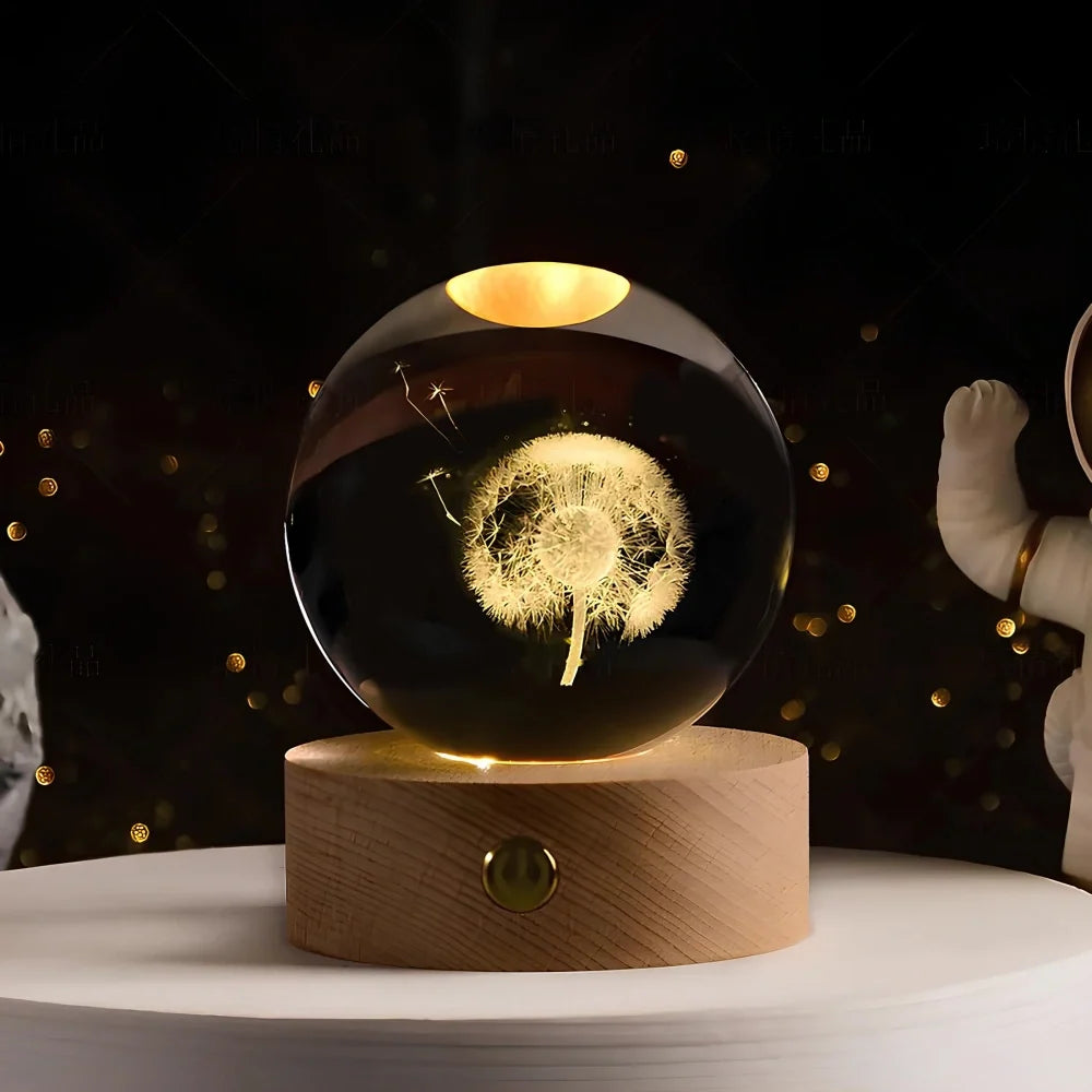 Lampe de Chevet Boule de Cristal Gravée 3D
