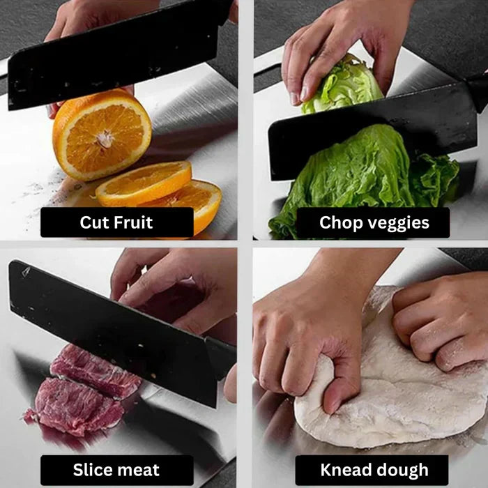 Planche à Découper en Titane Argent - Antibactérienne, Douce pour les Couteaux