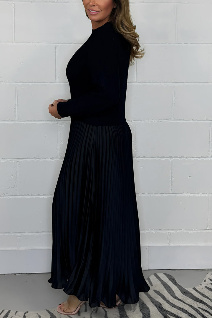 Robe Mi-Longue Femme en Maille et Jupe Plissée