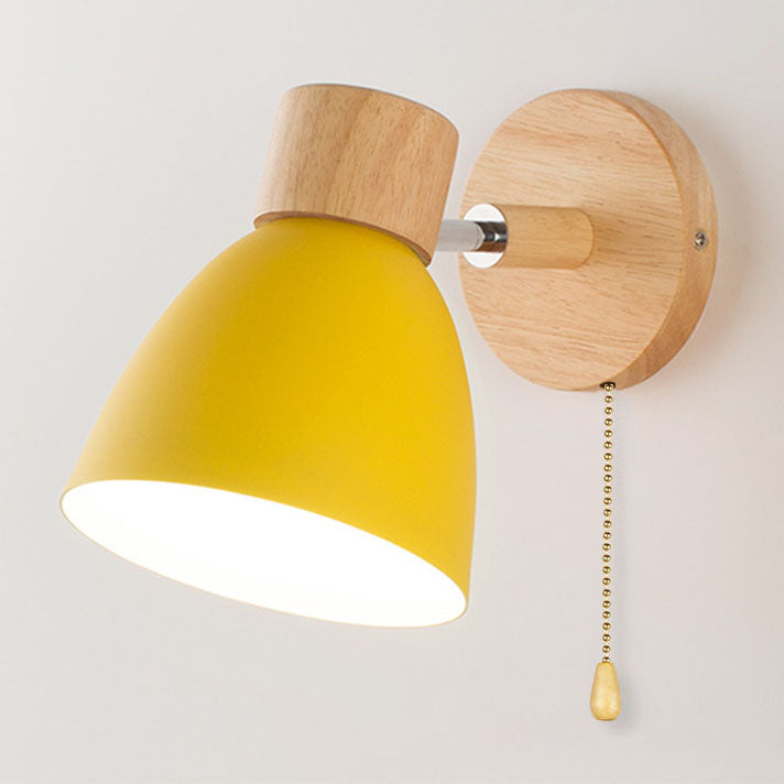 Applique Murale Bois et Métal, Bras Orientable et Abat-jour Conique