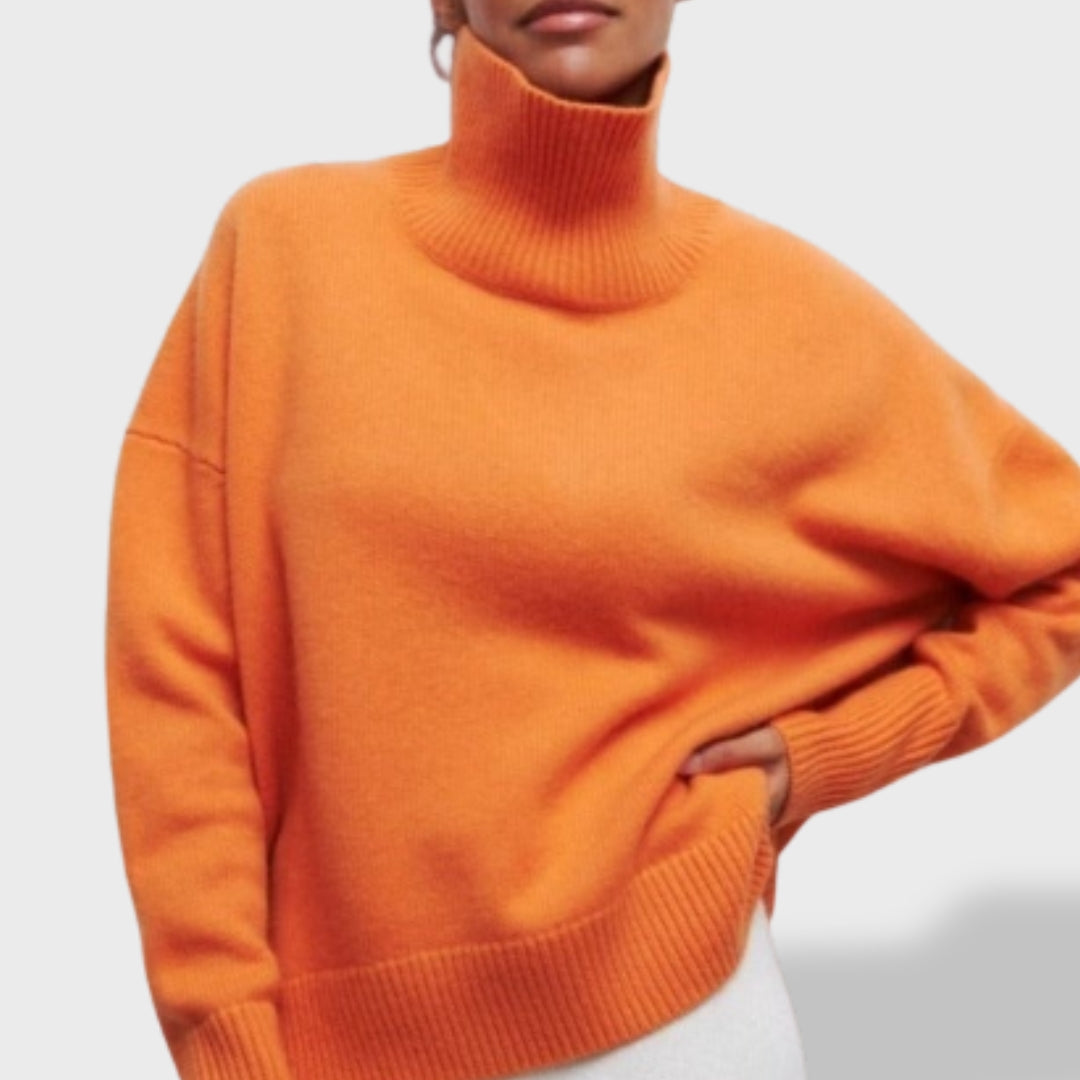 Pull Femme Col Cheminée Tricot Doux Manches Longues