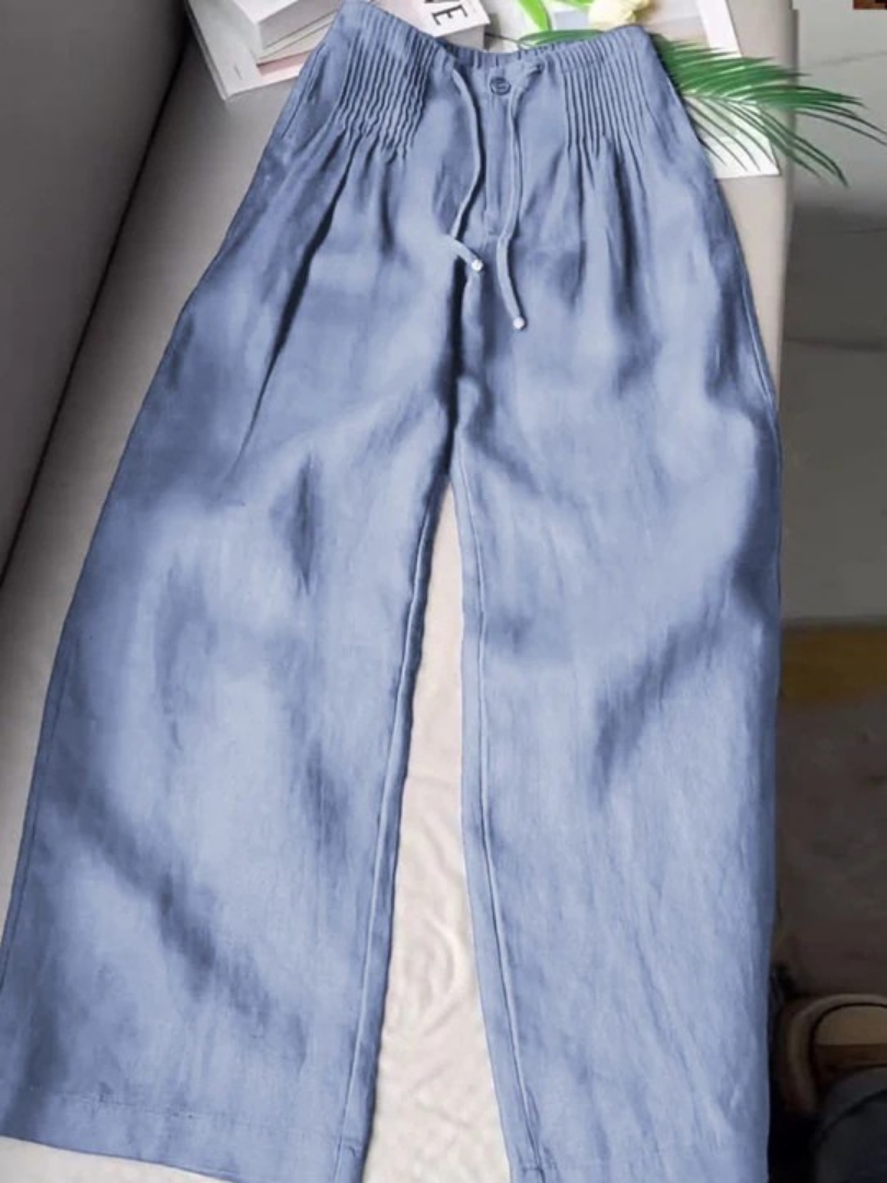 Pantalon Femme Jambe Large Taille Haute à Cordon